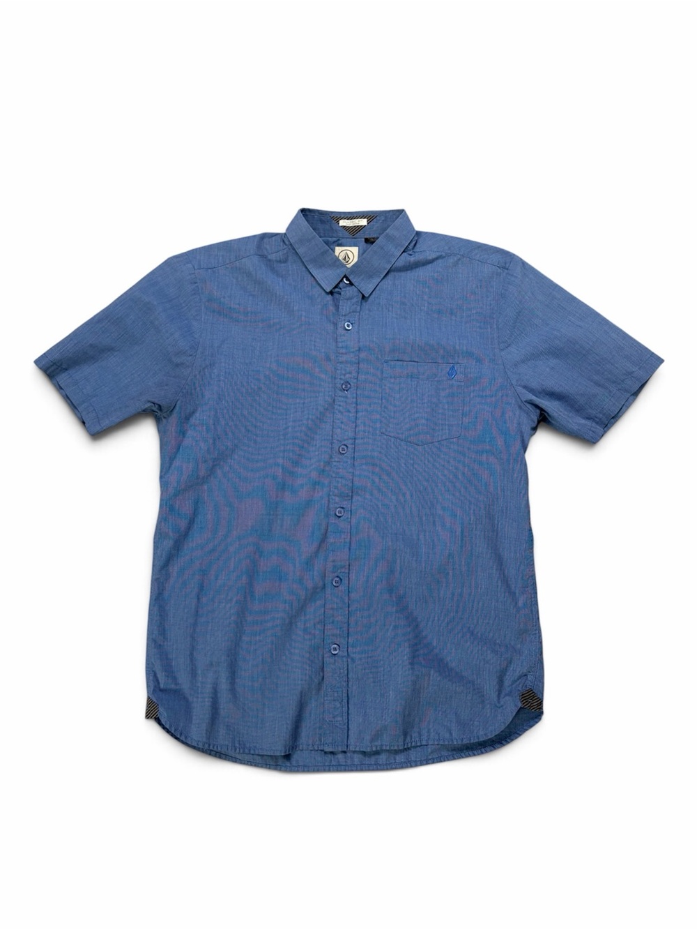 Volcom Weirdoh Solid Mens Large Blue Short Sleeve Button Up Shirt A0411401